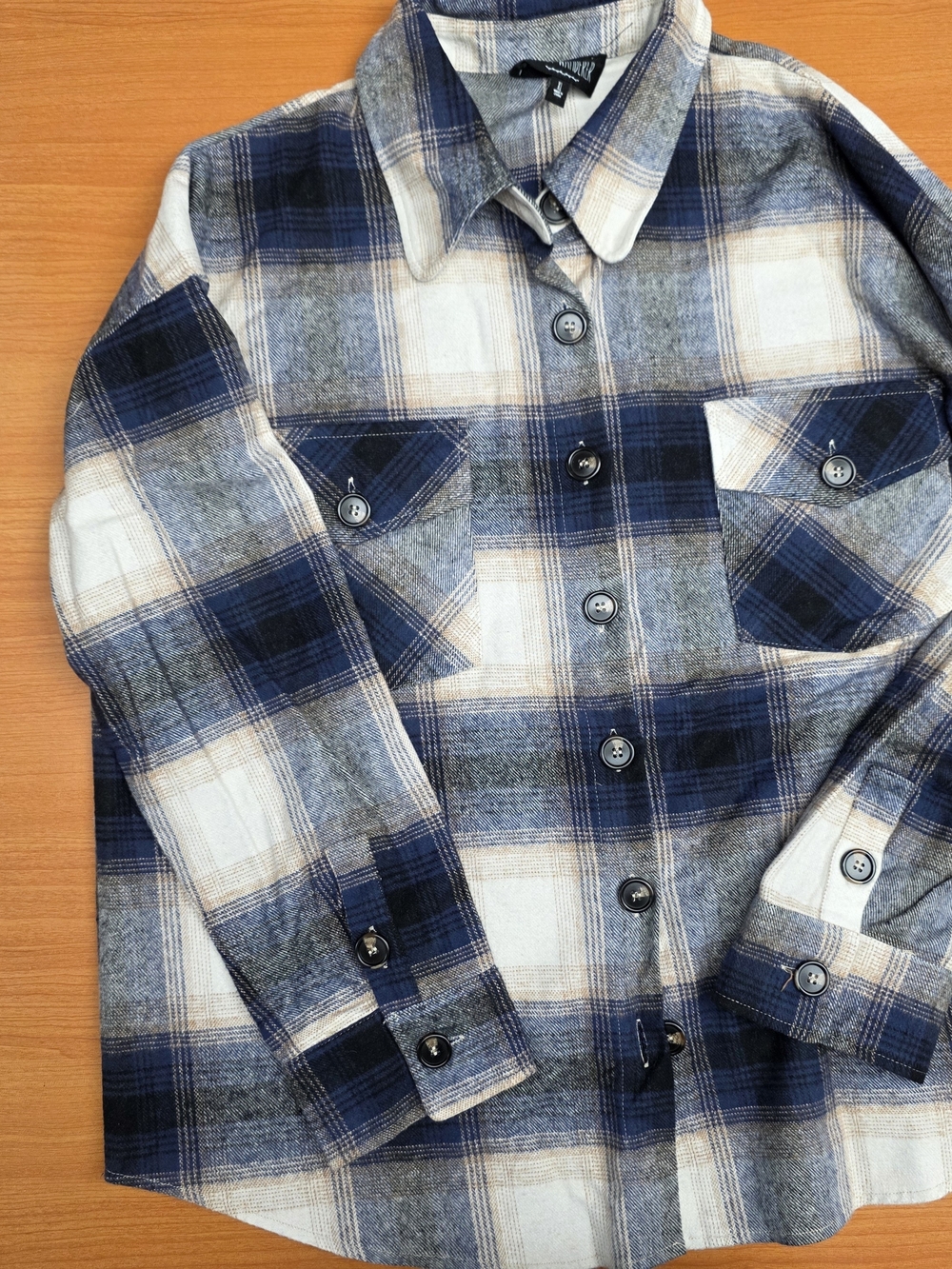 Sweet Wanderer Blue and Cream Plaid Button-Down Shirt